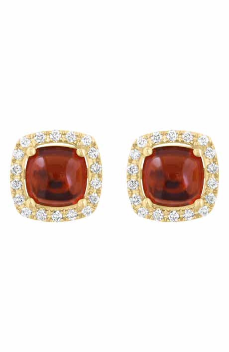 EFFY Garnet Cabochon & Diamond Halo Stud Earrings