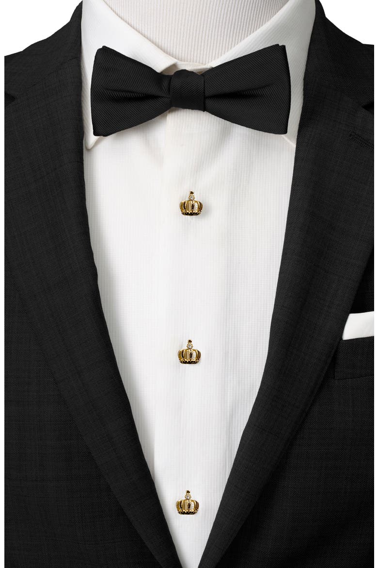 Vincent De Paul 3D Crown Gold Crystal Cuff Links & Stud Set, Alternate, color, GOLD