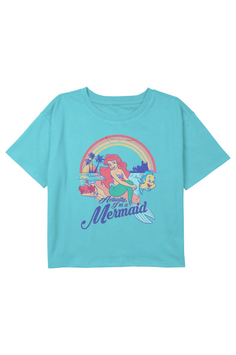 Girl's The Little Mermaid Ariel Actually I'm a Mermaid Graphic Cropped T-Shirt, Main, color, Blue