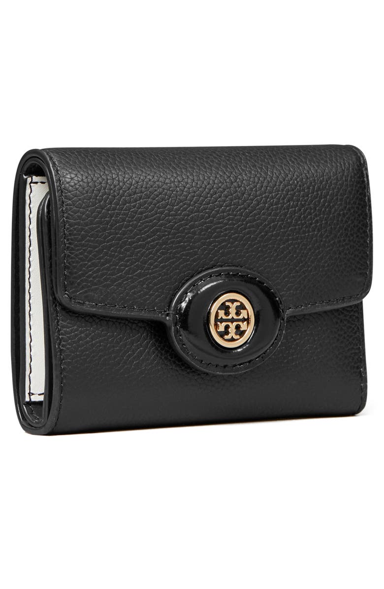 Tory Burch Robinson Small Pebbled Leather Wallet, Alternate, color, Black