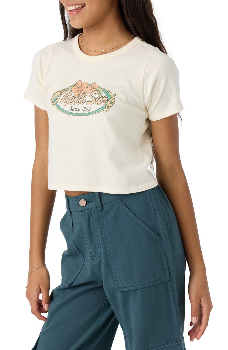 O'Neill Kids' Beachy Bloom Cotton Graphic Crop T-Shirt, Alternate, color, 