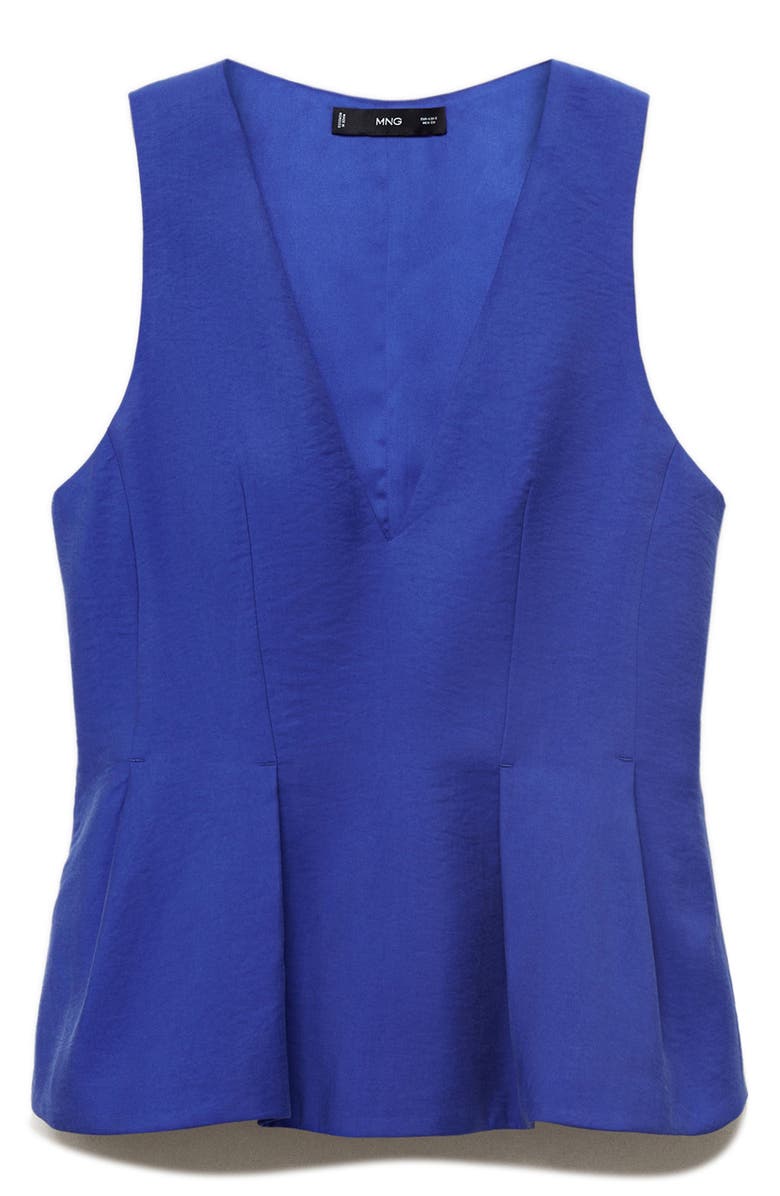 MANGO Deep V-Neck Peplum Top, Alternate, color, Blue