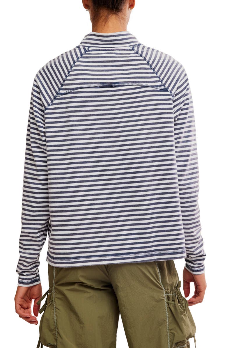 Free People FP Movement Stripe Raglan Sleeve Cotton Top, Alternate, color, Sailor Stripe Navy