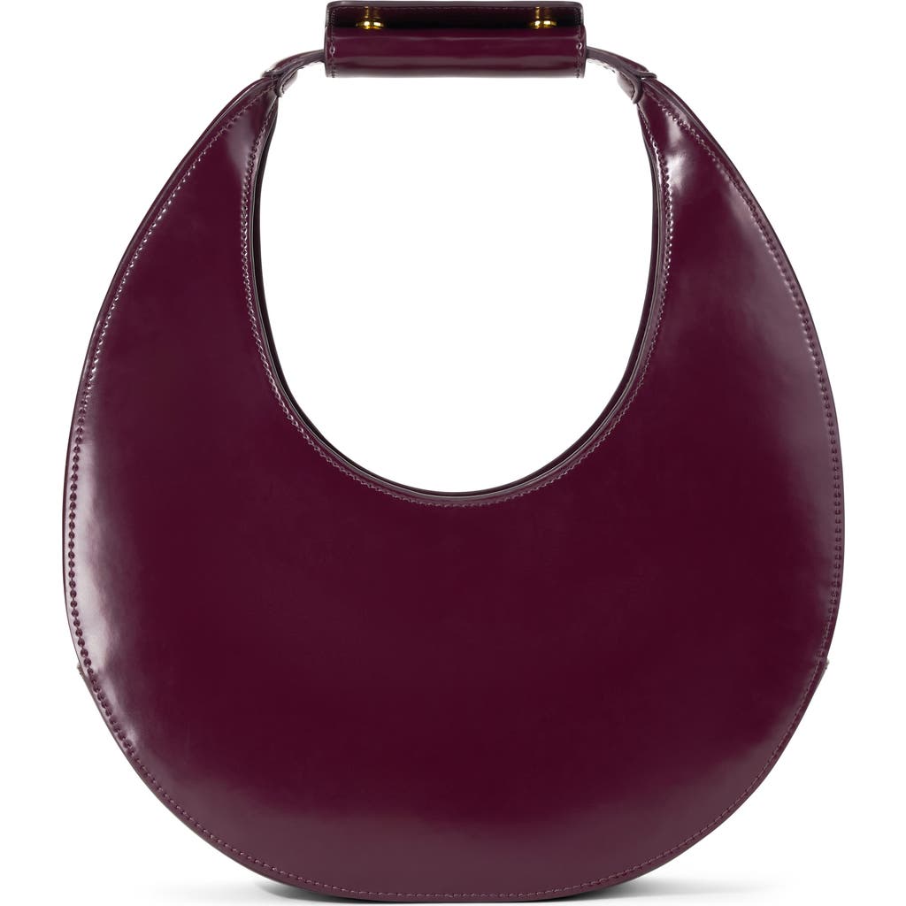Staud Curved Shoulder Bag Adjustable Strap Top Handle In Burgundy