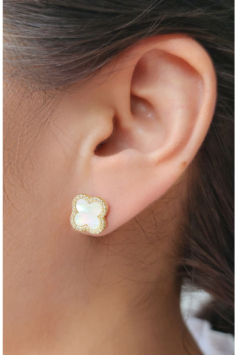Mother of Pearl Clover Stud Earrings, Alternate, color, WHITE