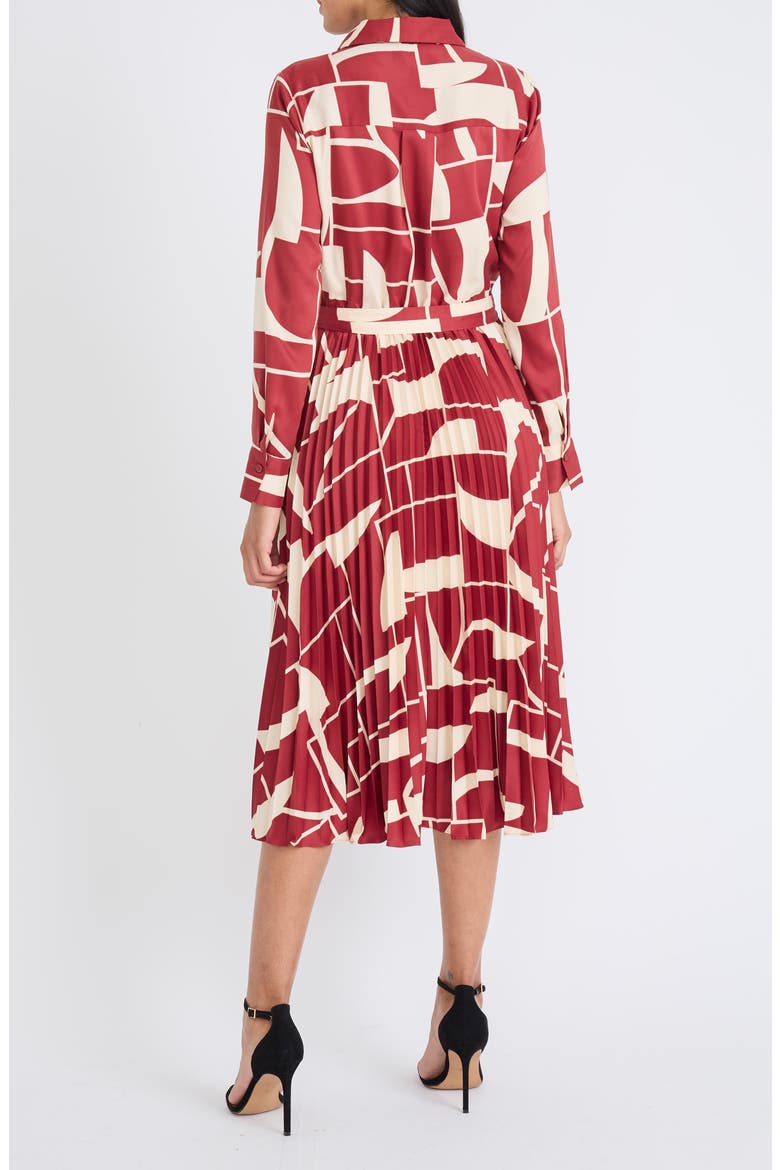 Long Sleeve Midi Shirtdress, Alternate, color, RUST WINE/ TAN