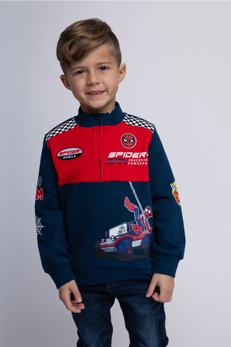 Spider-Man Racing Fleece Quarter Zip Sweatshirt, Alternate, color, Spider Man Navy Red