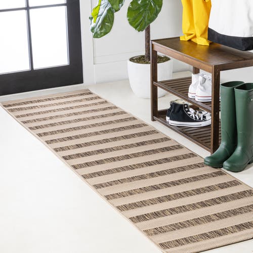 Jonathan Y Aveiro Wide Stripe Indoor/outdoor Area Rug In Beige/brown