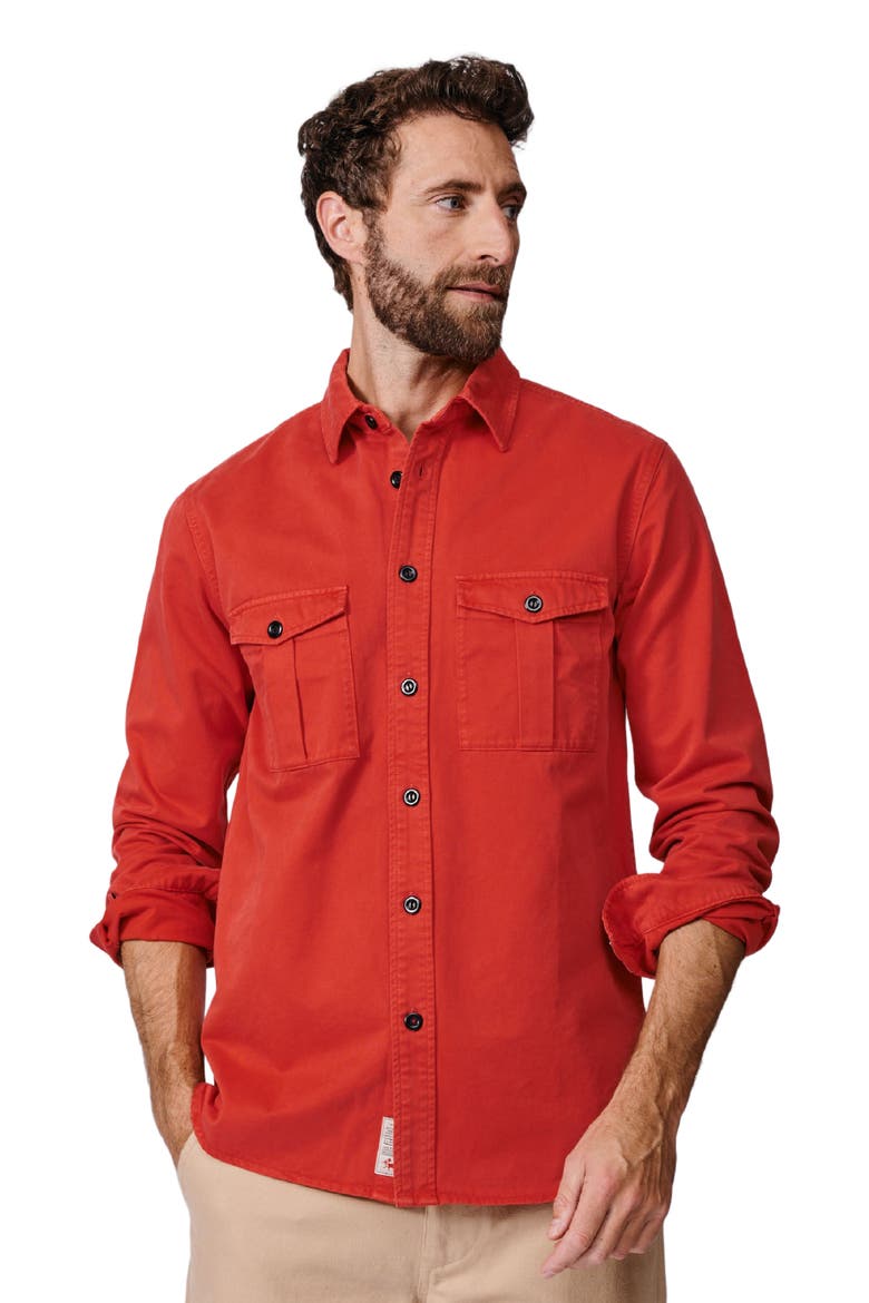 Cole Long Sleeve Twill Overshirt, Main, color, Washed Red
