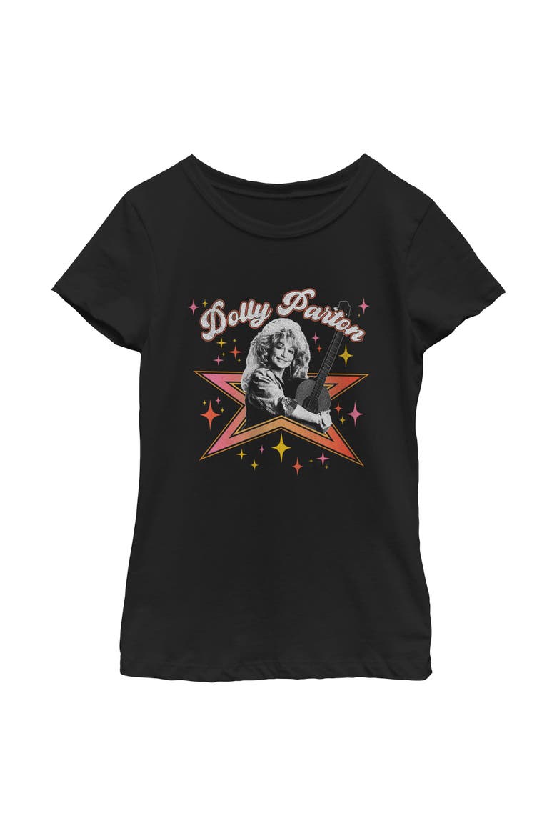Girls' Distressed Bright Star Short Sleeve T-shirt, Main, color, Black