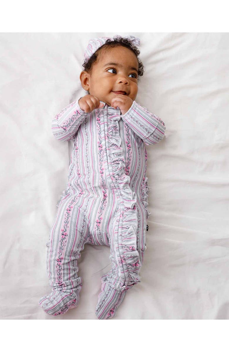 Lev Baby Victorian Floral Ruffled Zippered Footie, Main, color, Pink