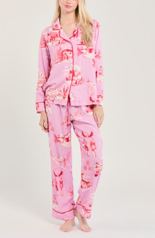 Katie Kime Après Ski Toile Long Sleeve Pajama Pants Set In Pink