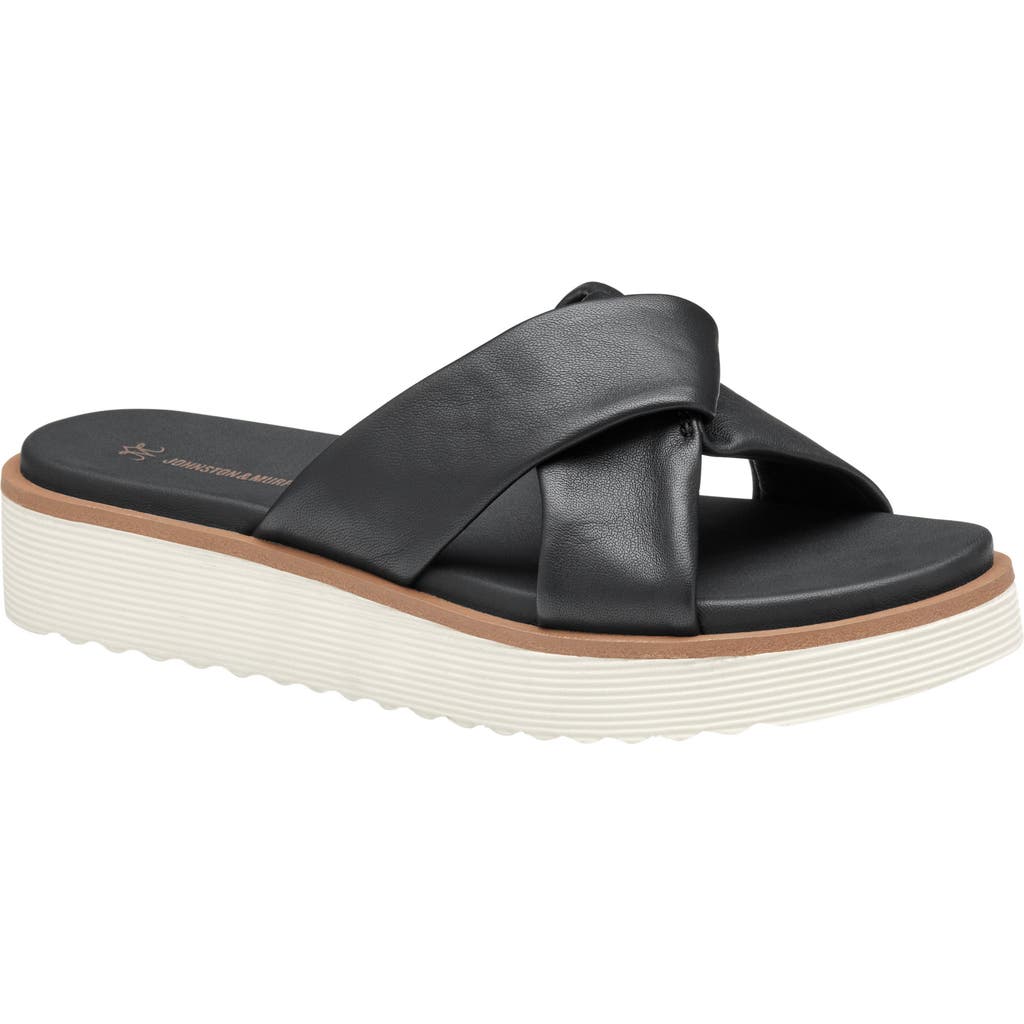 Johnston & Murphy Mitzi Knot Platform Wedge Slide Sandal In Black Glove Leather