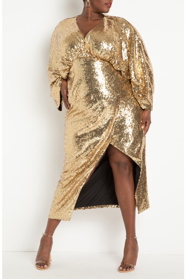 Sequin Dolman Long Sleeve Dress, Alternate, color, GOLD