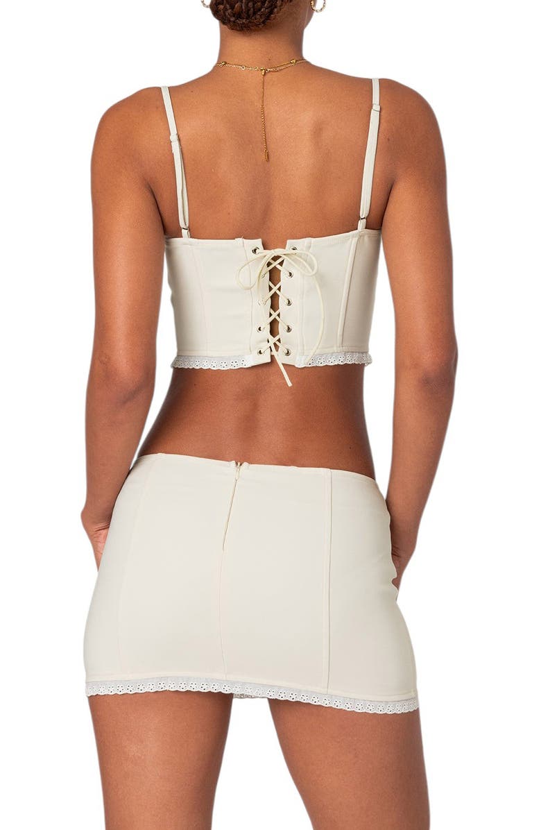EDIKTED Thora Lace-Up Back Corset Top, Alternate, color, Cream
