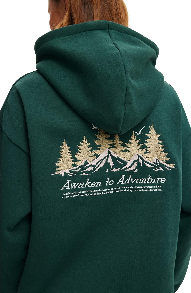 Cotton On Women's Premium Oversized Graphic Hoodie, Alternate, color, Alpine Forest Treetop Green