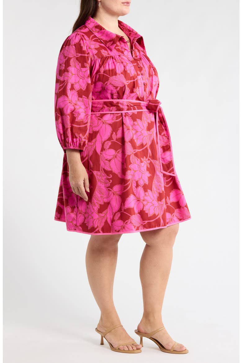 Craney Floral Print Tie Waist Long Sleeve Shirtdress, Alternate, color, BURGUNDY-PINK