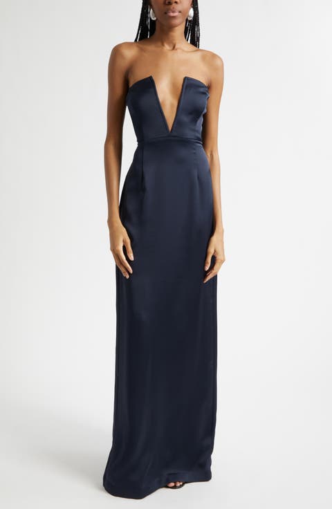 Raquel Plunge Strapless Column Gown