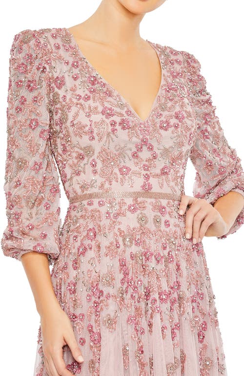 Mac Duggal Beaded Floral A-line Gown In Rose