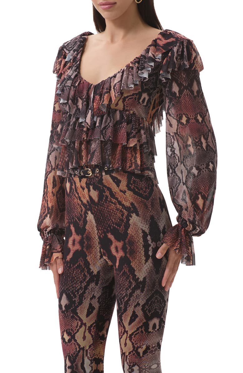 AFRM Addison Snakeskin Print Ruffle Top, Alternate, color, Scattered Snake