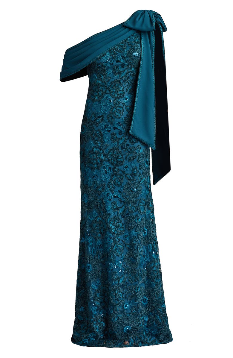 Tadashi Shoji Beaded Floral One-Shoulder Gown, Alternate, color, Cerulean