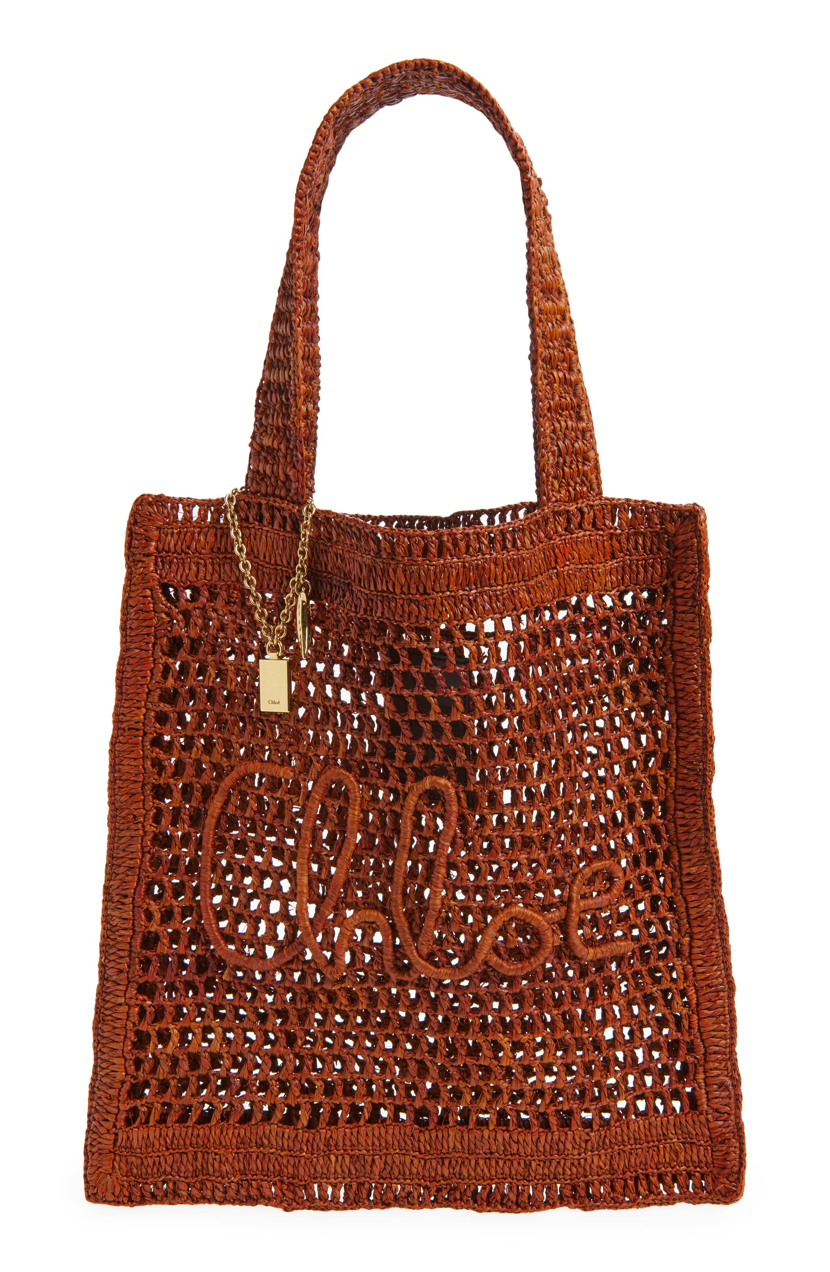 Chloé Summer Banana Crochet Raffia Tote Bag, Main, color, Clay Brown