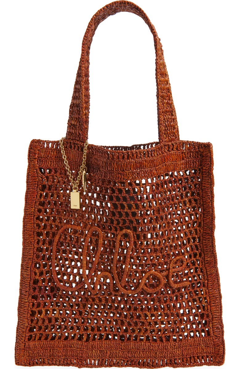 Chloé Summer Banana Crochet Raffia Tote Bag, Main, color, Clay Brown