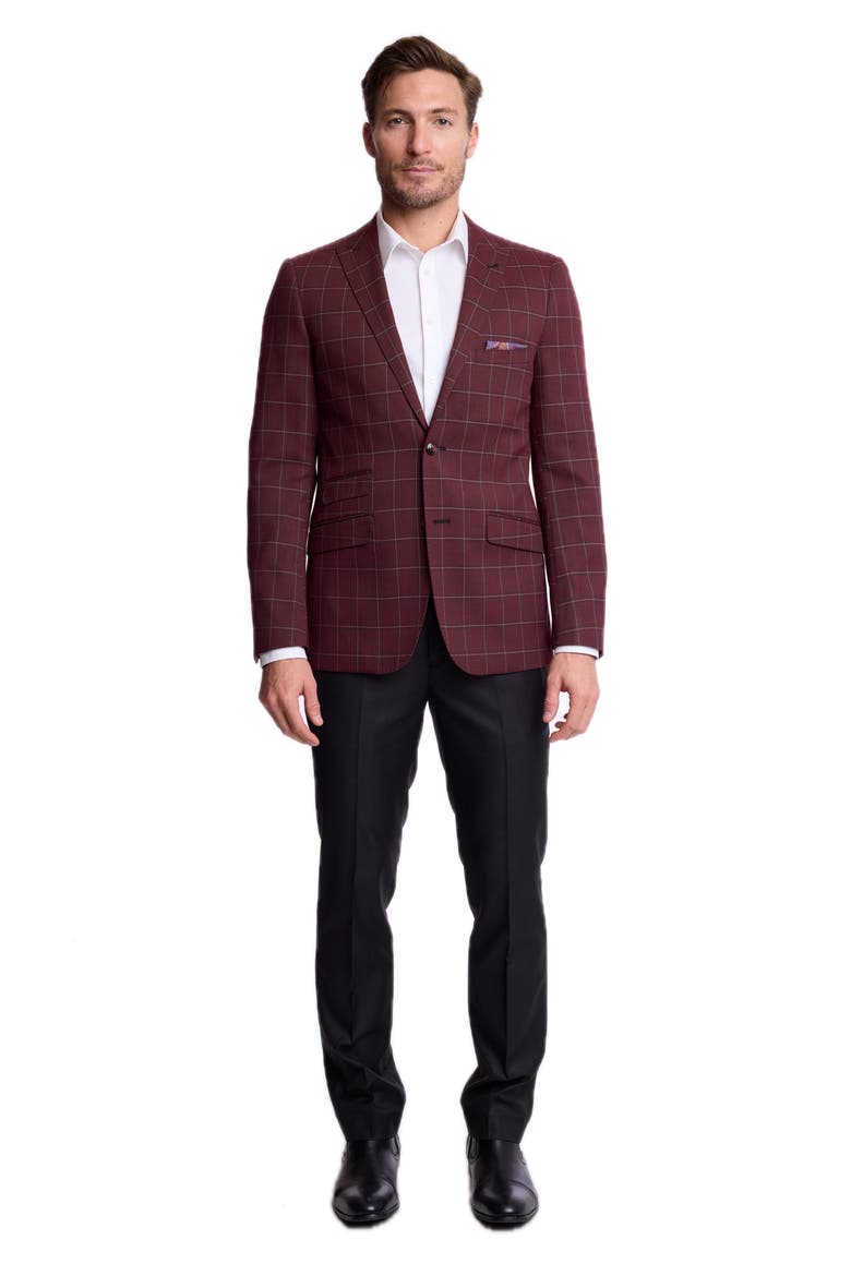Ashton Slim Fit Peak Lapel Suit Jacket, Alternate, color, DARK BURGUNDY WINDOWPANE