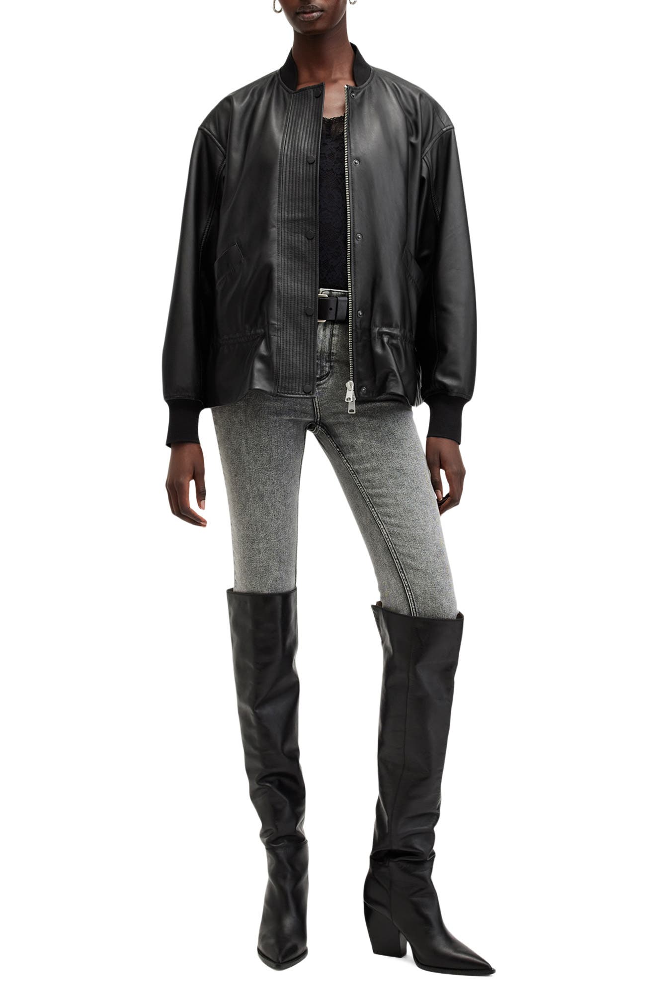 Женские куртки AllSaints Sofi Leather Bomber Jacket — фото 8