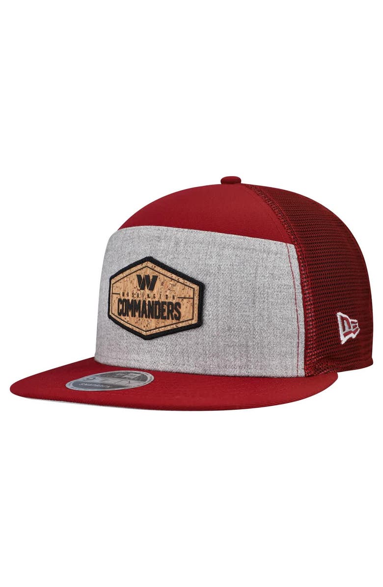 New Era Men's New Era  Gray/Burgundy Washington Commanders Cork Split Panel 9FIFTY Trucker Snapback Hat, Main, color, Gray