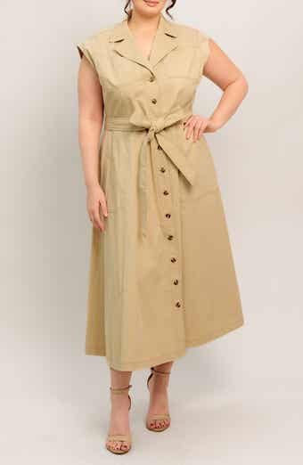 FLYING TOMATO Sleeveless Button-Down Midi Shirtdress