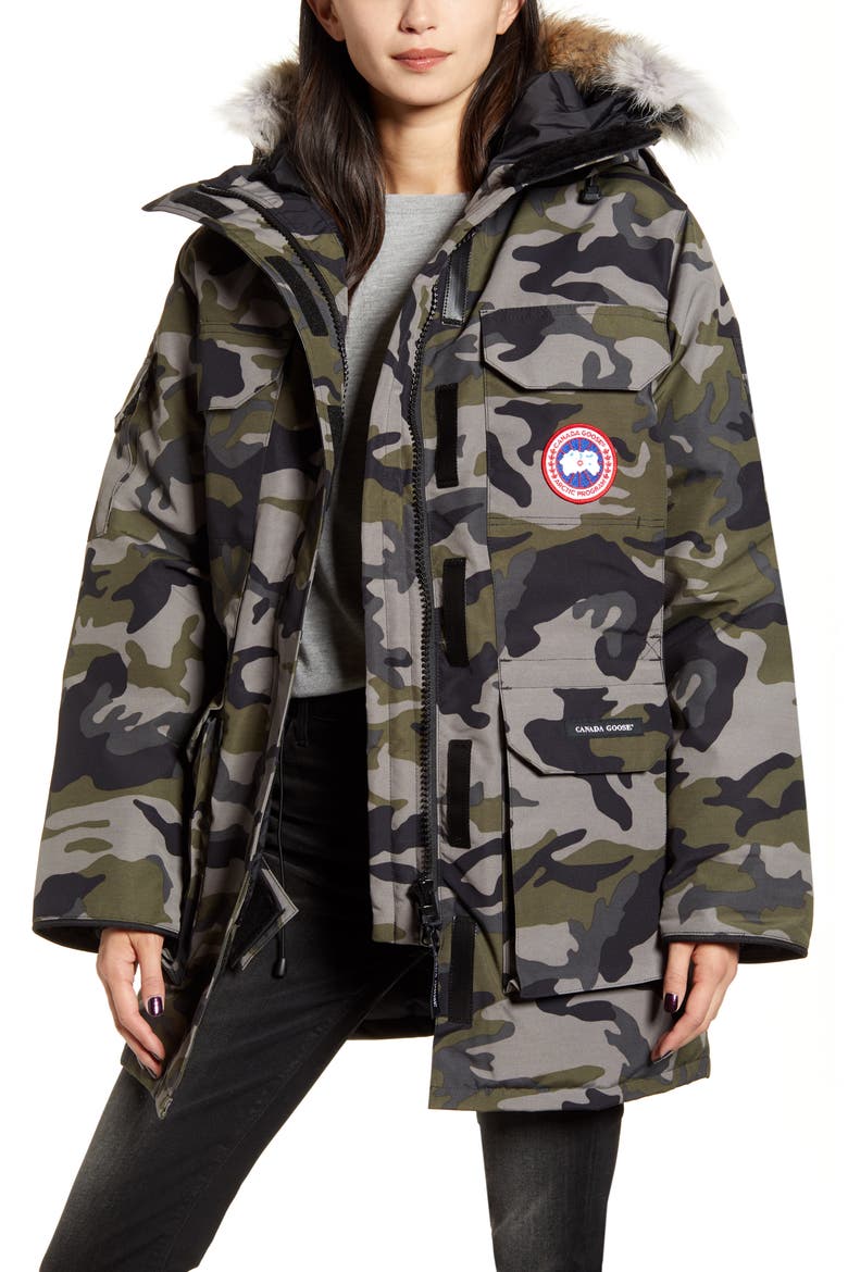 Expedition Hooded Down Parka with Genuine Coyote Fur Trim, Main, color, CLASSIC CAMO COASTAL GREY