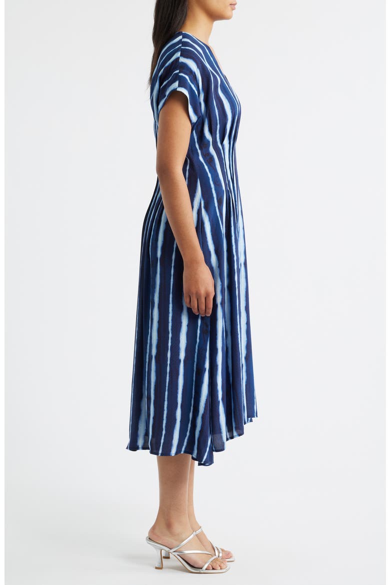 Lana Shibori Stripe Short Sleeve Midi Dress, Alternate, color, INK STRIPE