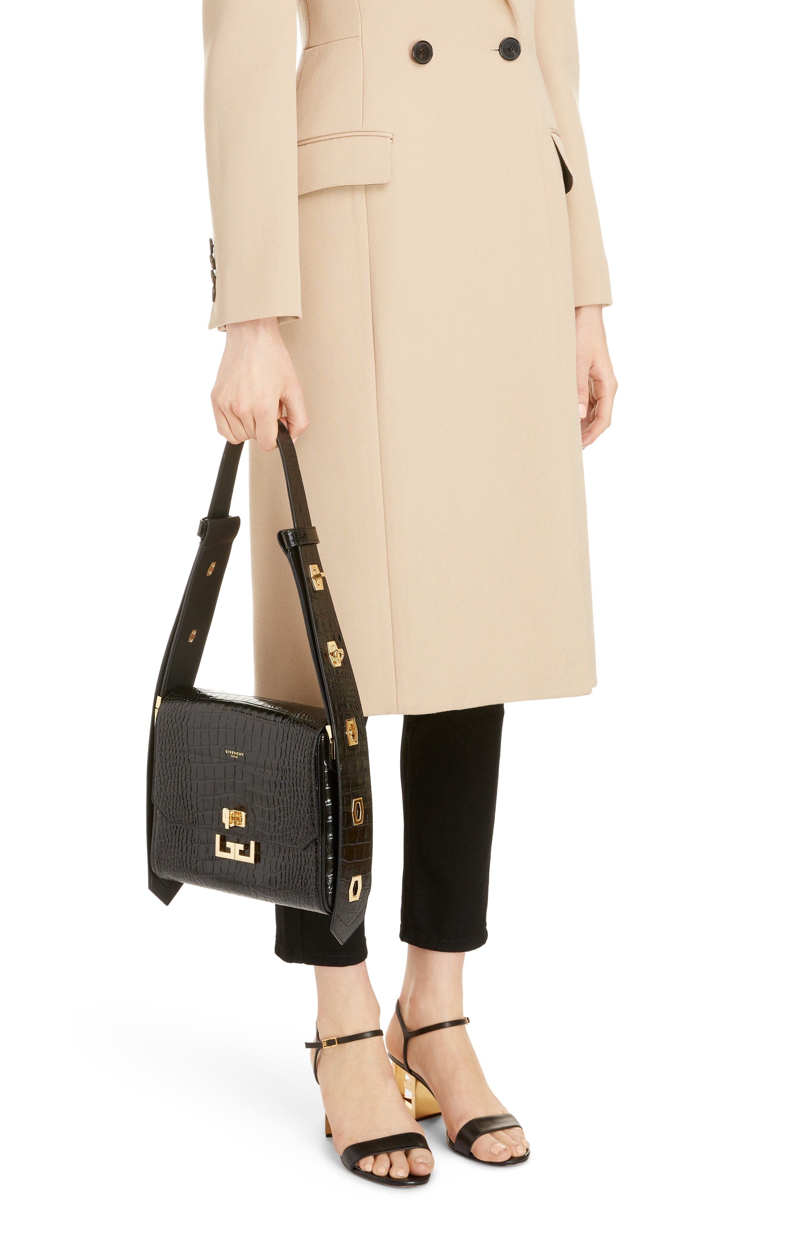 Givenchy Medium Eden Croc Embossed Leather Shoulder Bag, Alternate, color, 