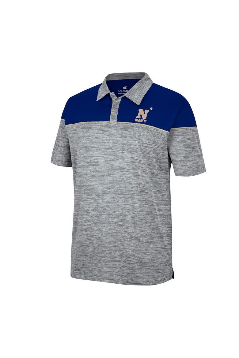 Men's Colosseum Heathered Gray/Navy Navy Midshipmen Birdie Polo, Alternate, color, Heather Gray