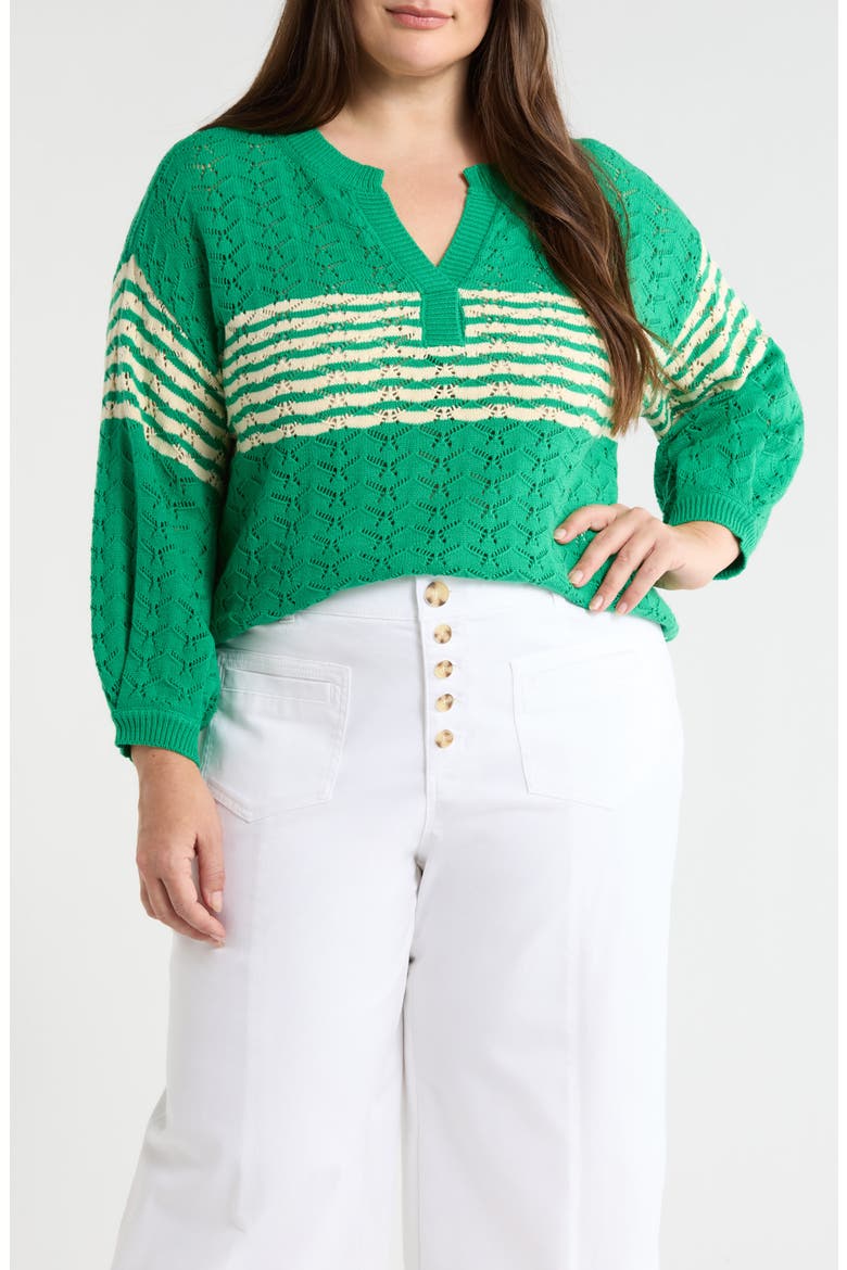 Wave Pointelle Sweater, Main, color, GOLF GREEN/ IVORY