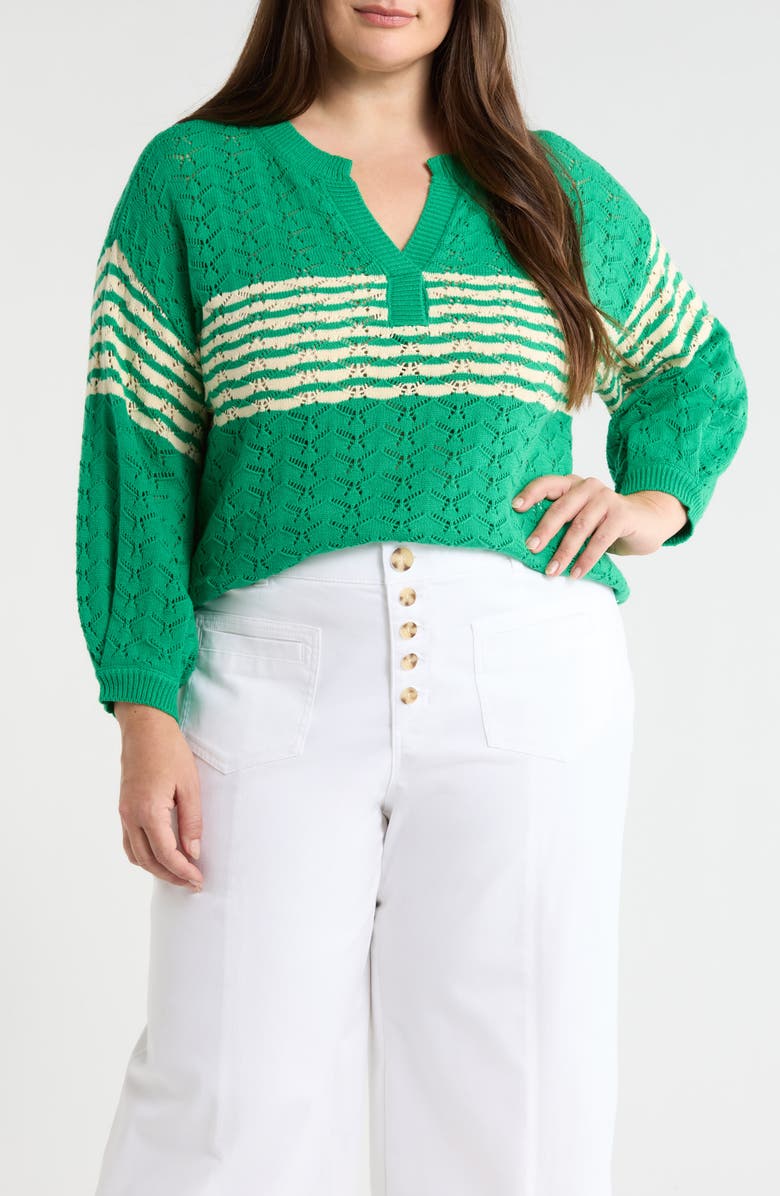 Wit & Wisdom Wave Pointelle Sweater, Main, color, Golf Green/ Ivory