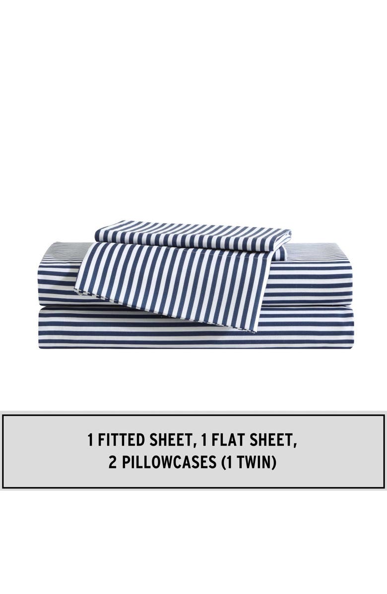 Eddie Bauer Vivid Stripe Microfiber Sheet Set, Alternate, color, White/ Moon Blue