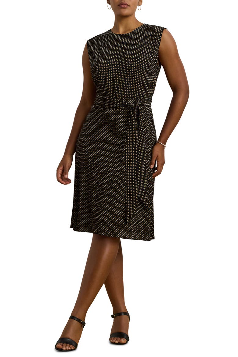Geo Print Sleeveless Crepe Dress, Main, color, BLACK/ TAN