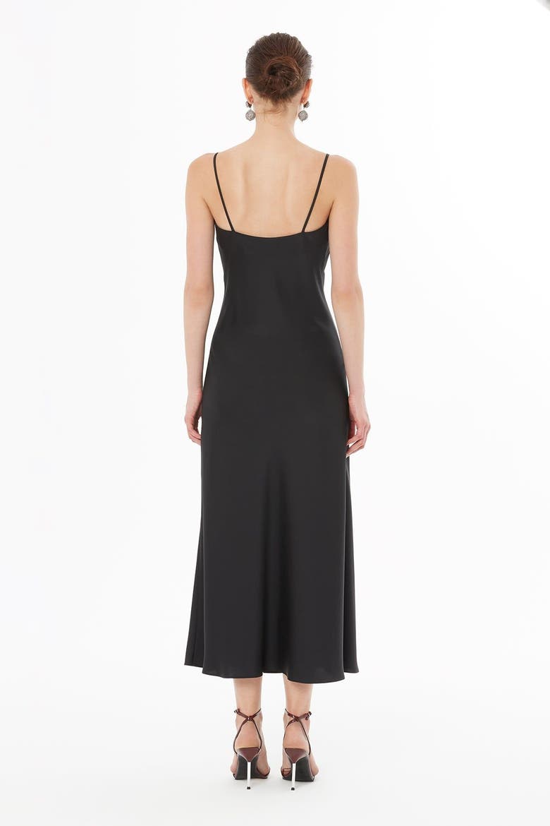 Sleeveless Strappy V-Neck Evening Midi Dress, Alternate, color, Black