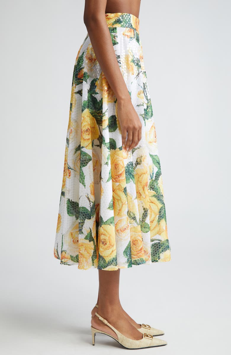 Dolce&Gabbana Rose Print Sequin A-Line Skirt, Alternate, color, 