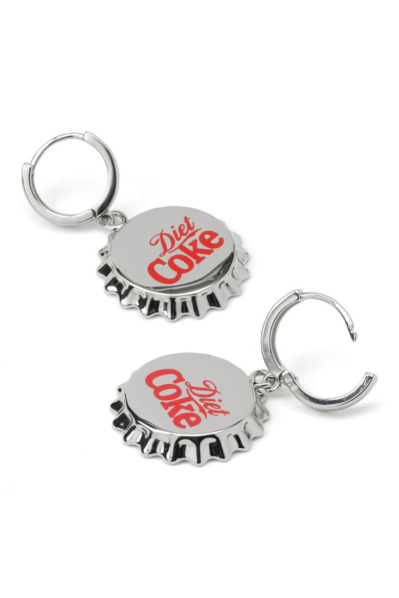 Diet Coke Bottle Cap Drop Earrings, Alternate, color, SILVER