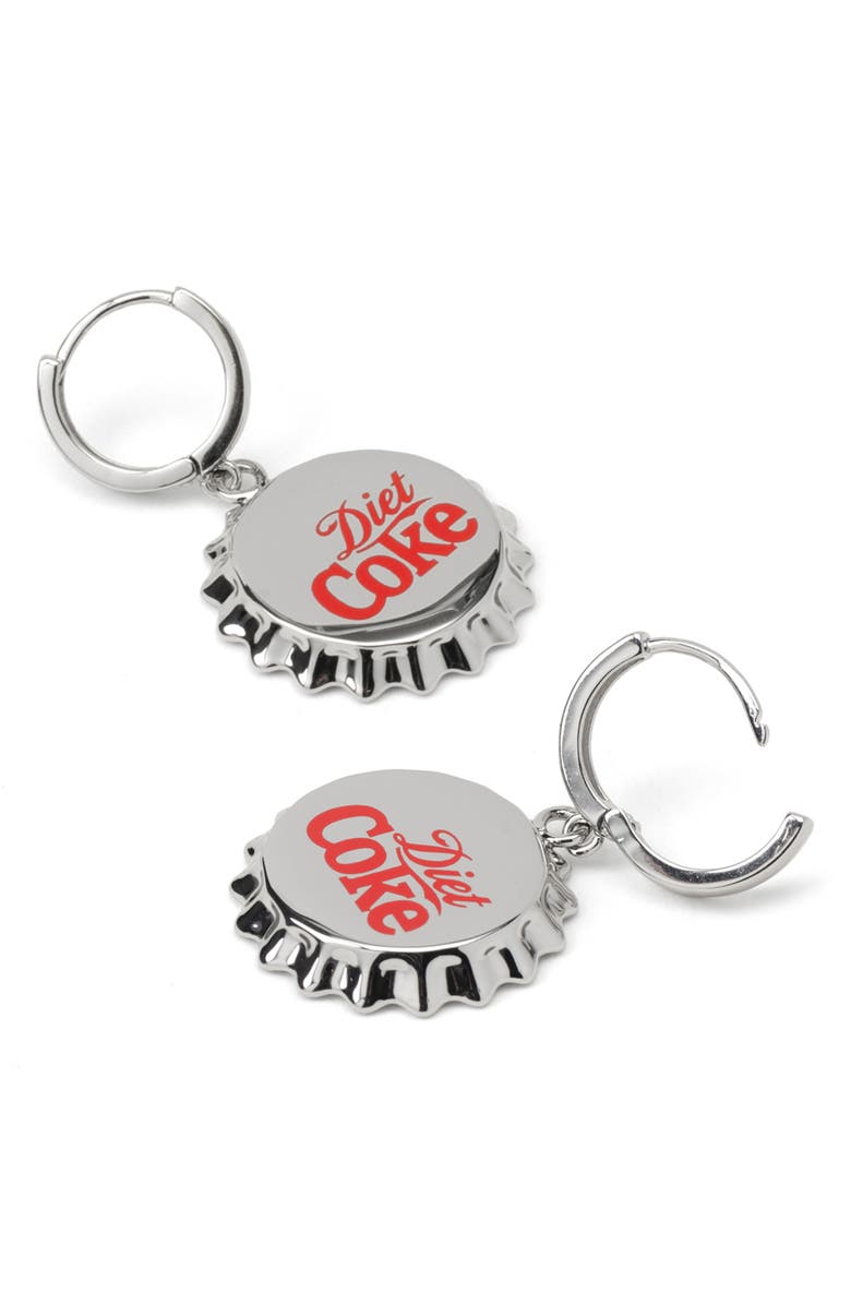 Cufflinks, Inc. Diet Coke Bottle Cap Drop Earrings, Alternate, color, Silver