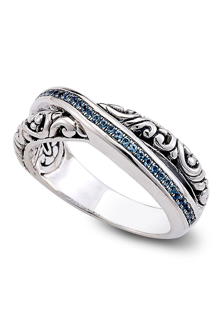 Sterling Silver Blue Topaz X Ring, Main, color, BLUE
