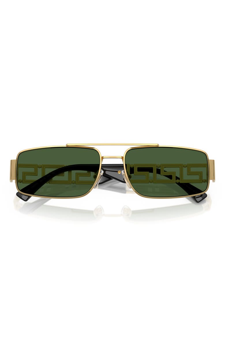 Versace 60mm Rectangular Sunglasses, Alternate, color, Gold / Dark Green