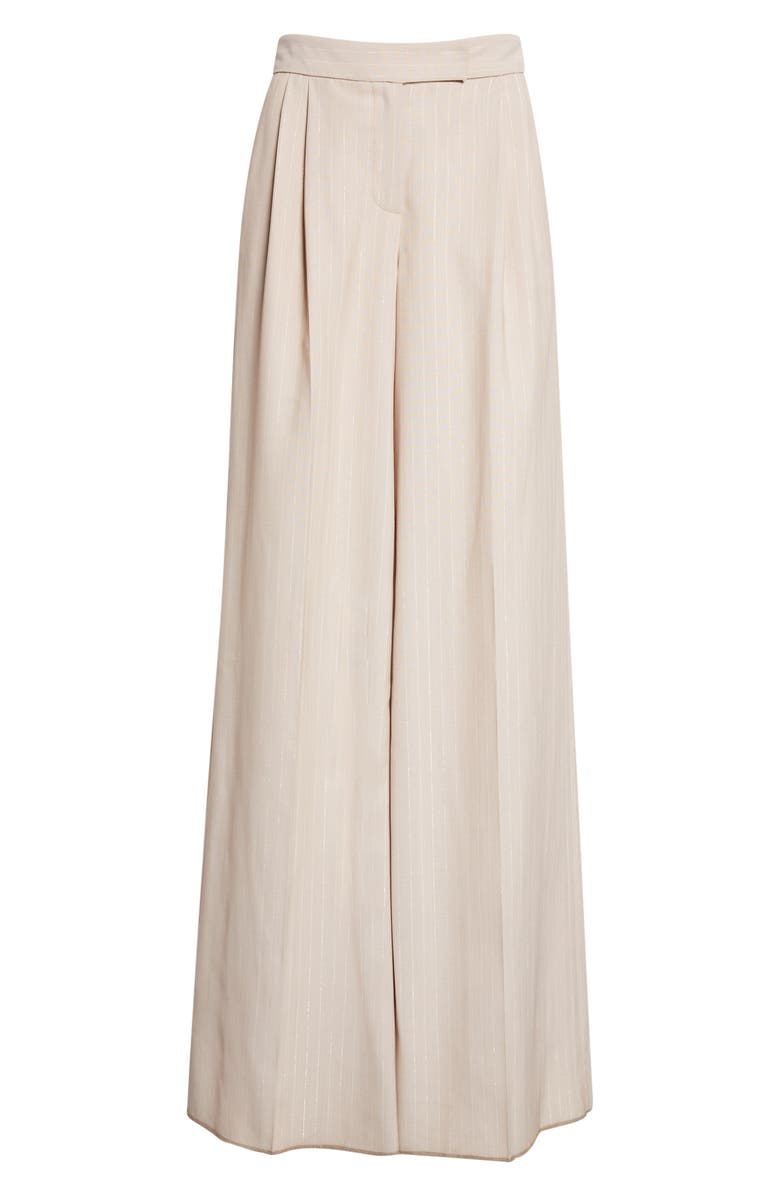 LaQuan Smith Shimmer Pinstripe Wide Leg Pants, Alternate, color, Sand