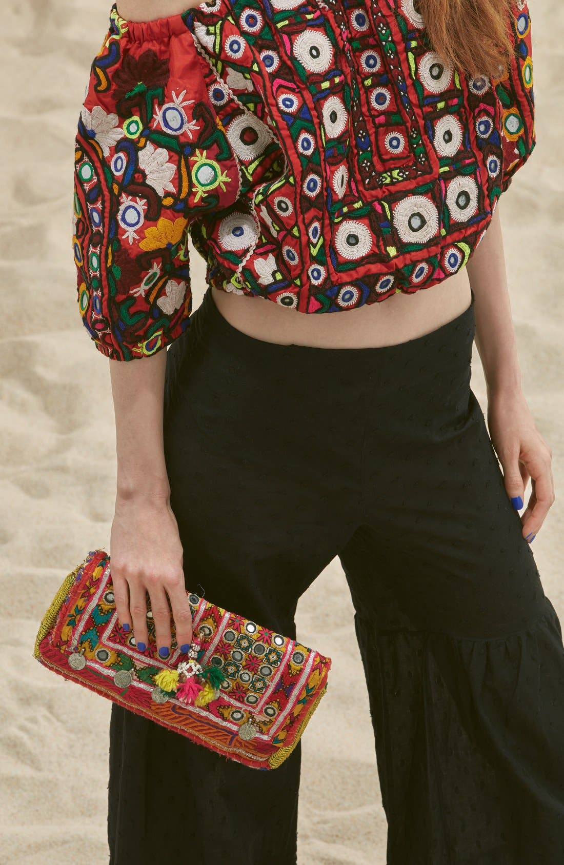 All Things Mochi 'Jaipur' Pompom Clutch, Alternate, color, 