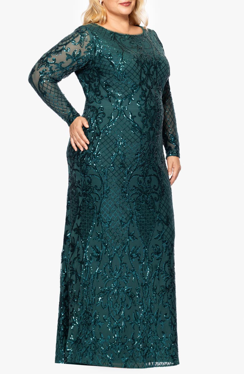 Betsy & Adam Sequin Long Sleeve Mermaid Gown, Alternate, color,