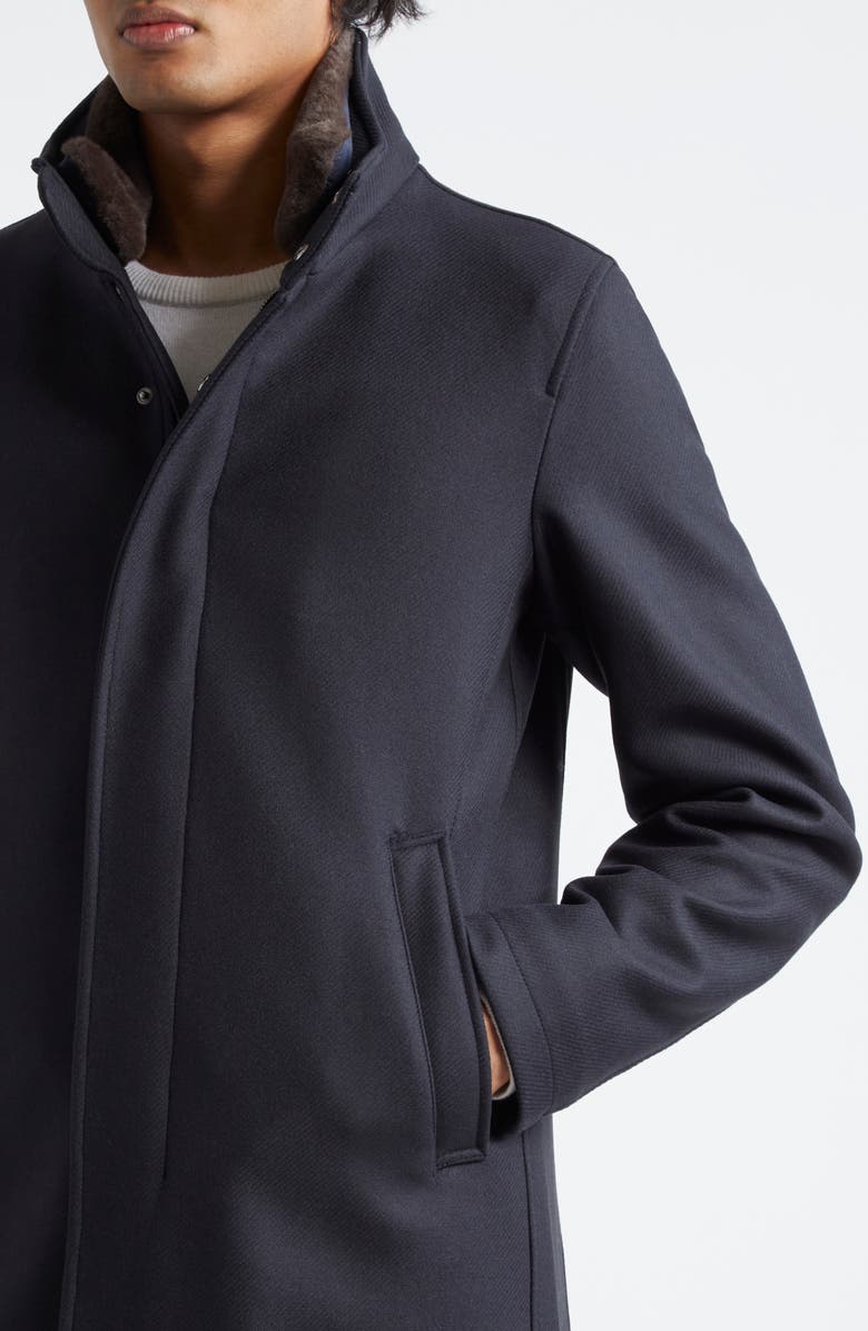 Herno Diagonal Wool Blend Car Coat with Removable Faux Fur Trim, Alternate, color, 