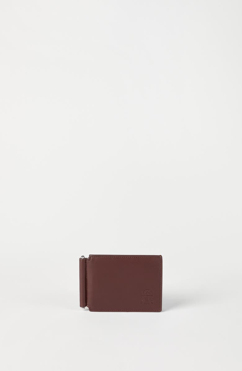 Brunello Cucinelli Calfskin money clip wallet, Alternate, color, Brown